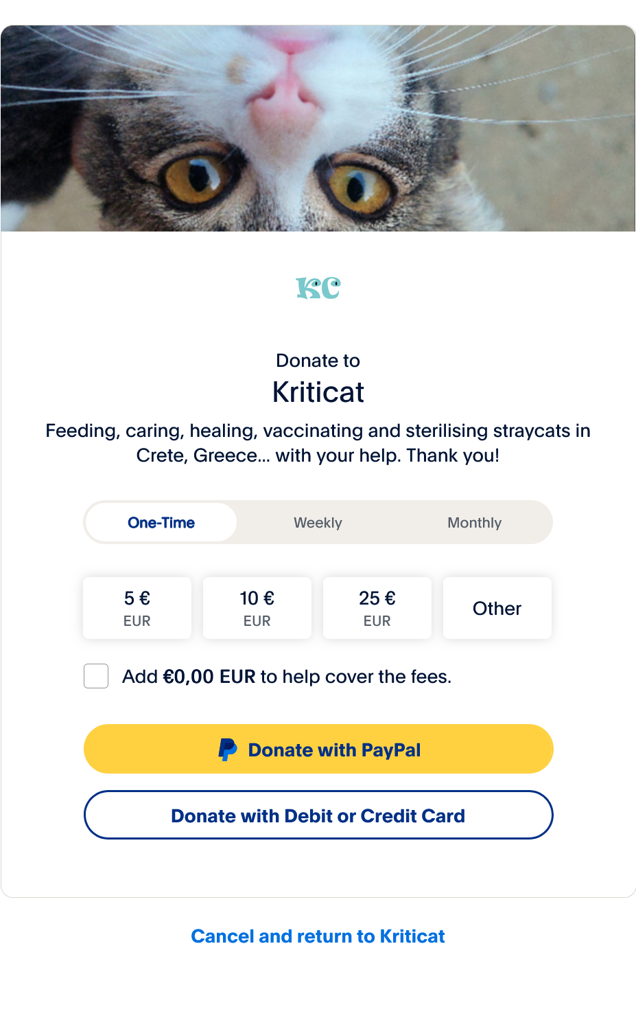 PayPal or card donation